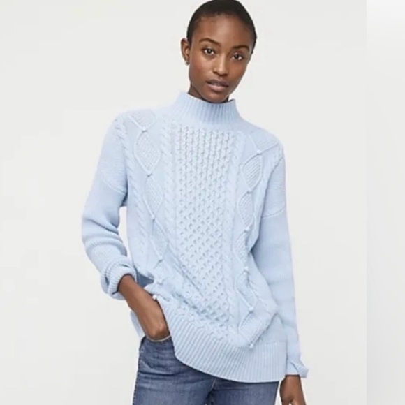 J.Crew Swingy Cable-knit Mockneck Sweater Light Blue Size Medium - Picture 1 of 15